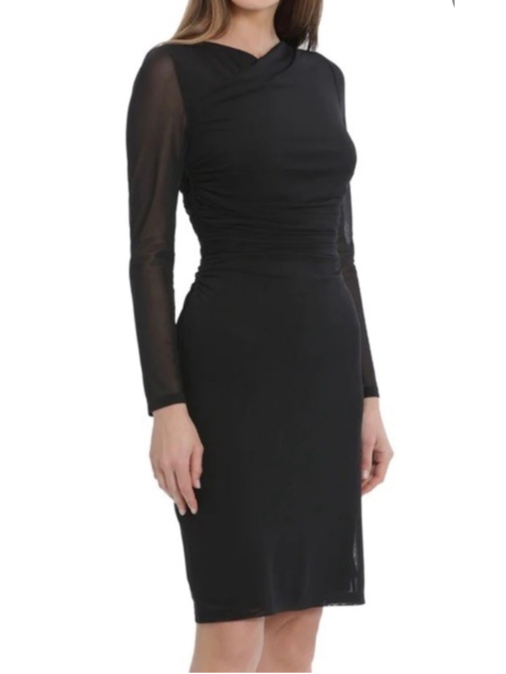 Maggy London Asymmetrical Black Dress With Ruching-size 6 Little Black Dress LBD